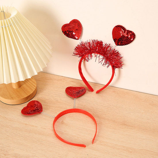 Picture of Plastic & Velvet Valentine's Day Headband Hair Hoop Red Heart Crown LOVE