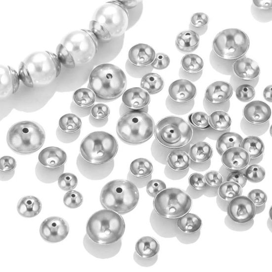 Picture of 304 Stainless Steel Beads Caps Round Silver Tone