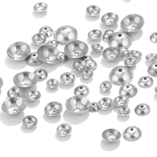 Picture of 304 Stainless Steel Beads Caps Round Silver Tone