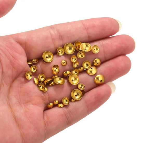Picture of 304 Stainless Steel Beads Caps Round 18K Gold Plated