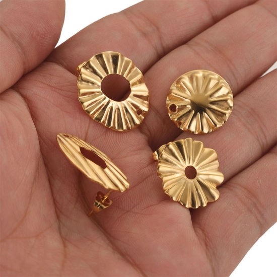 Picture of 304 Stainless Steel Ear Post Stud Earring With Loop Connector Accessories Geometric Embossing With Stoppers