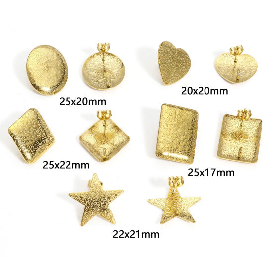 Imagen de 10 Unidades 304 Acero Inoxidable Arete de Poste de Oreja con Accesorios de Conector de Bucle Geométrico Chapado en Oro de 18K Textura Con Tapones Post/ Wire Size: (20 gauge)