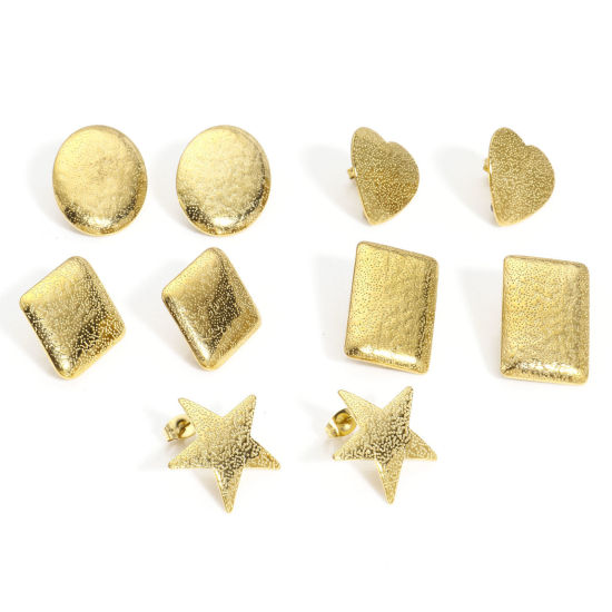 Imagen de 10 Unidades 304 Acero Inoxidable Arete de Poste de Oreja con Accesorios de Conector de Bucle Geométrico Chapado en Oro de 18K Textura Con Tapones Post/ Wire Size: (20 gauge)
