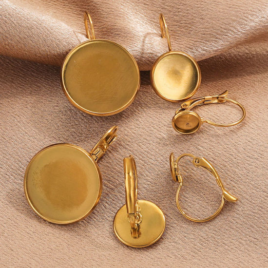 Image de 10 Pcs Boucles d'Oreilles Dormeuse en 304 Acier Inoxydable Rond Cabochon Rapportable