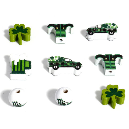 Picture of Wood St Patrick's Day Spacer Beads For DIY Charm Jewelry Making Car Green Four Leaf Clover