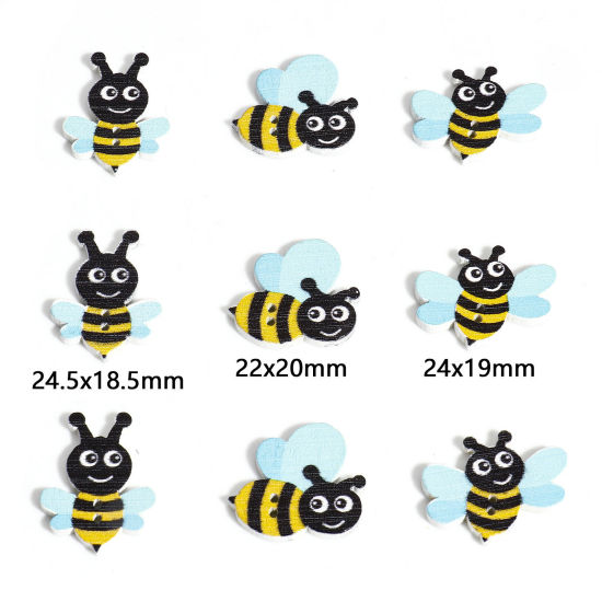 Picture of Wood Buttons Scrapbooking 2 Holes Bee Animal Multicolor At Random Mixed