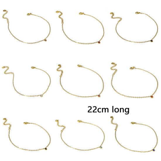 Picture of 304 Stainless Steel Link Cable Chain Anklet 18K Gold Color Round 22cm(8 5/8") long