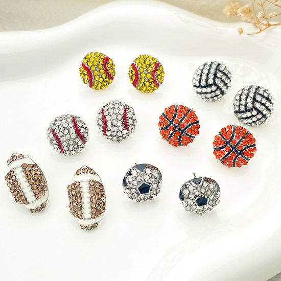 Picture of Sport Ear Post Stud Earrings Volleyball Multicolour Cubic Zirconia