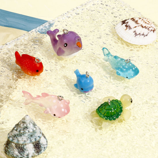 Bild von 5 Stück Harz Ozean Schmuck Charms Silberfarbe 3D
