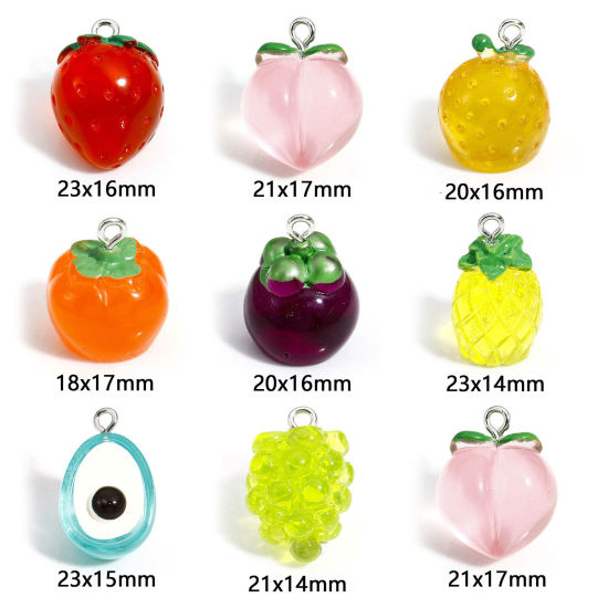 Bild von 10 Stück Harz Charms Obst Silberfarbe Bunt 3D