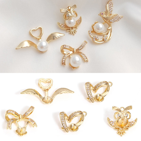 Imagen de 1 Unidad Latón Colgante de Perlas Conector Bail Pin Cap 14K Oro Real Chappado