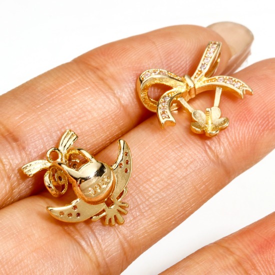Imagen de 1 Unidad Latón Colgante de Perlas Conector Bail Pin Cap 14K Oro Real Chappado