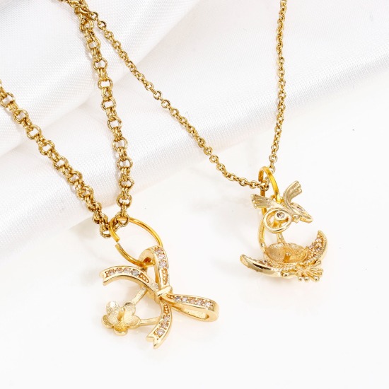 Imagen de 1 Unidad Latón Colgante de Perlas Conector Bail Pin Cap 14K Oro Real Chappado