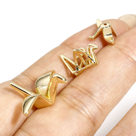 Picture of Brass Origami Charms 14K Real Gold Plated Origami Crane 3D