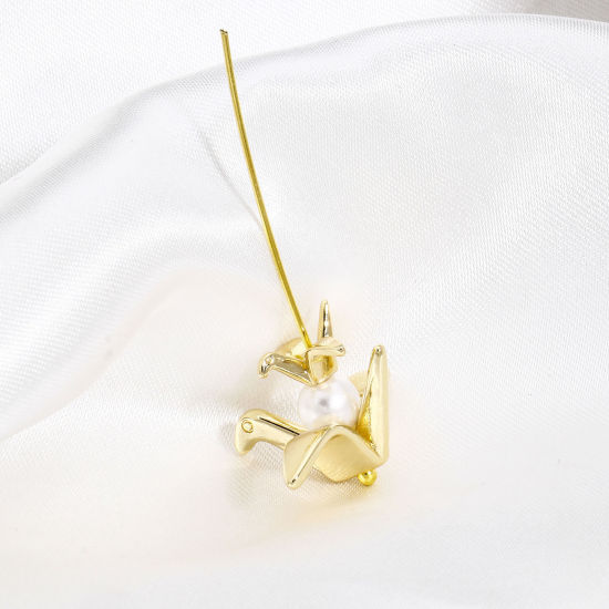 Picture of Brass Origami Charms 14K Real Gold Plated Origami Crane 3D