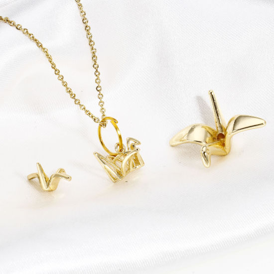 Picture of Brass Origami Charms 14K Real Gold Plated Origami Crane 3D