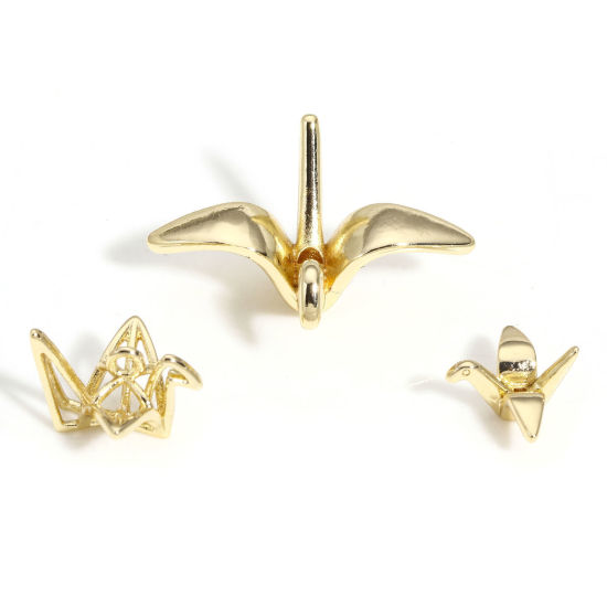 Picture of Brass Origami Charms 14K Real Gold Plated Origami Crane 3D