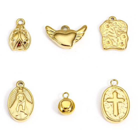 Immagine di 1 Pz Placcatura Sottovuoto Ecologica 304 Acciaio Inossidabile San Valentino Charms Palla Oro Placcato Cuore