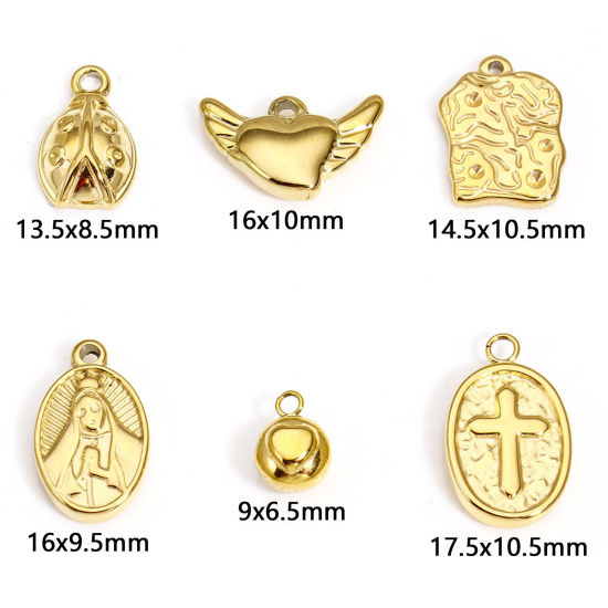 Immagine di 1 Pz Placcatura Sottovuoto Ecologica 304 Acciaio Inossidabile San Valentino Charms Palla Oro Placcato Cuore