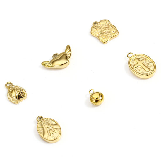 Immagine di 1 Pz Placcatura Sottovuoto Ecologica 304 Acciaio Inossidabile San Valentino Charms Palla Oro Placcato Cuore