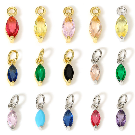Immagine di 2 Pz Ottone Charms Olive Vero Oro Placcato Multicolore Cubic Zirconiae 11mm x 3.5mm