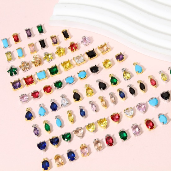 Image de 2 Pcs Breloques en Laiton & Verre Etoile Plaqué Or Véritable Multicolore 9.5mm x 7.5mm