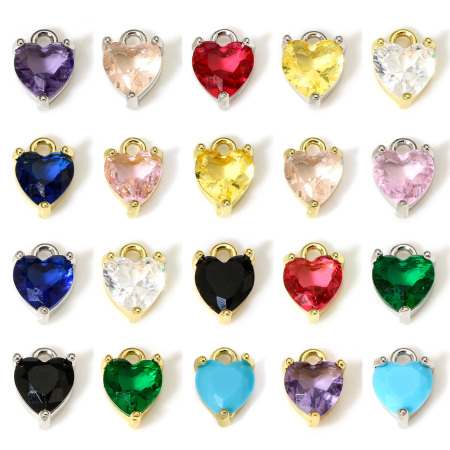 2 Unidades Latón & Vidrio día de San Valentín Colgantes Charms Corazón Oro Real Chapado Multicolor 9mm x 6mm