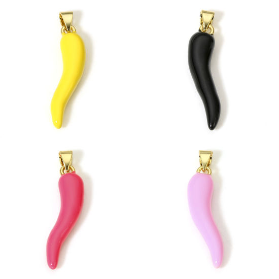 Immagine di 1 Pz Ottone Charms Peperone 18K Vero Oro Placcato Multicolore Smalto 3.4cm x 0.7cm