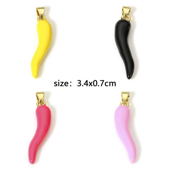 Immagine di 1 Pz Ottone Charms Peperone 18K Vero Oro Placcato Multicolore Smalto 3.4cm x 0.7cm