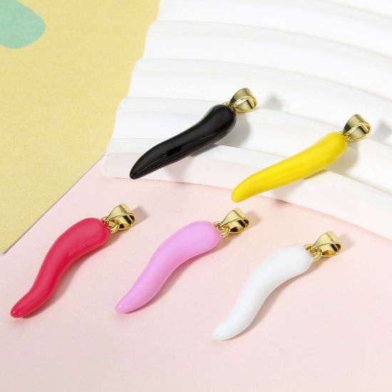 Immagine di 1 Pz Ottone Charms Peperone 18K Vero Oro Placcato Multicolore Smalto 3.4cm x 0.7cm