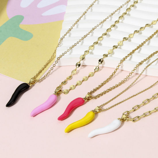 Immagine di 1 Pz Ottone Charms Peperone 18K Vero Oro Placcato Multicolore Smalto 3.4cm x 0.7cm