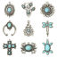 Picture of Zinc Based Alloy Boho Chic Bohemia Pendants Antique Silver Color With Resin Cabochons Imitation Turquoise