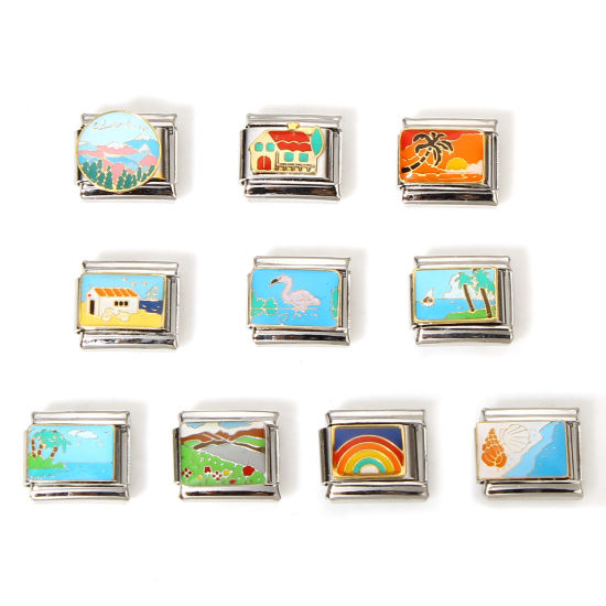 Immagine di 1 Pz 304 Acciaio Inossidabile Bracciale con Charm Italiano a Maglie, Creazione di Gioielli Fai-da-te Tono Argento Rettangolo 10mm x 9mm