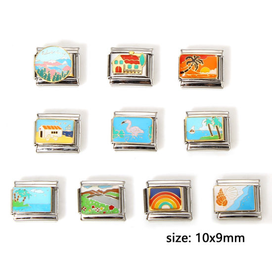 Immagine di 1 Pz 304 Acciaio Inossidabile Bracciale con Charm Italiano a Maglie, Creazione di Gioielli Fai-da-te Tono Argento Rettangolo 10mm x 9mm