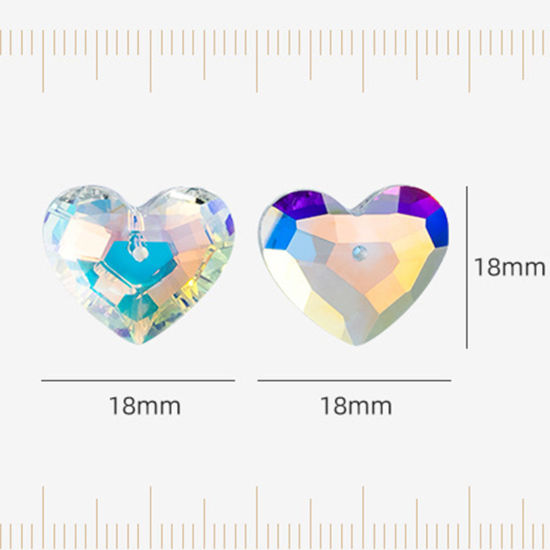 Bild von 1 Packung Glas AB Regenbogenfarbe Nordlicht Charms Herz Bunt Facettiert 18mm x 18mm