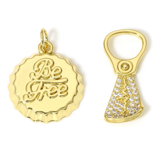 Picture of Brass Bottle Cap Jewelry Charms 18K Real Gold Plated