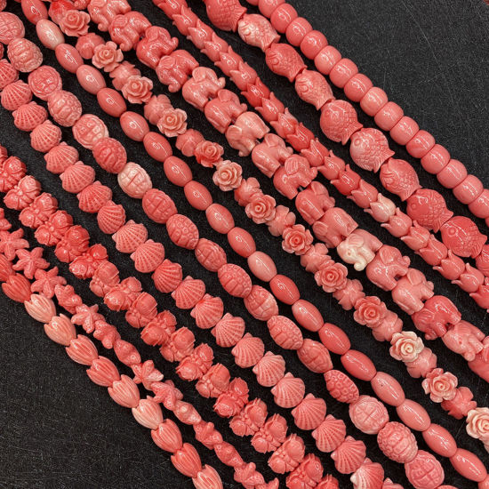 Picture of 10 PCs Coral ( Synthetic ) Beads For DIY Charm Jewelry Making Reddish Orange