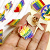 Picture of Zinc Based Alloy Rainbow Pin Brooches Peace Symbol Heart Gold Plated Multicolor Enamel