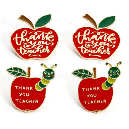 5 Pcs Broche Epingle en Alliage de Zinc Bijoux d'Ecole Pomme Doré Rouge Émail