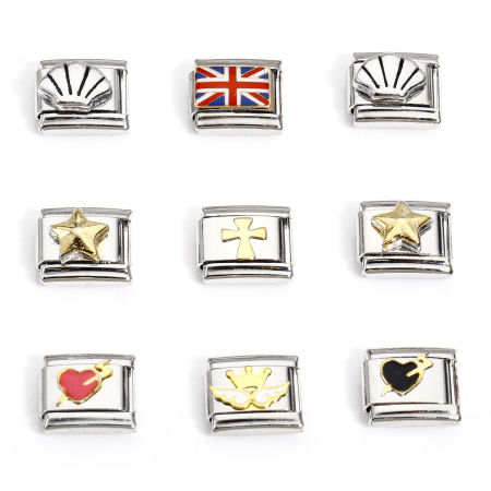 Picture of 304 Stainless Steel Italian Charm Links For DIY Bracelet Jewelry Making Silver Tone Rectangle 10mm x 9mm