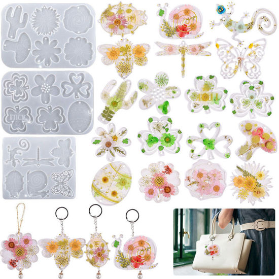 Image de 1 Pièce Moule en Silicone pour Porte-clés Bijoux de Collier Boucle d'Oreille Pendentif en Silicone Rectangle Blanc