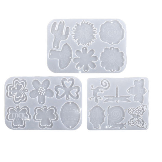 Image de 1 Pièce Moule en Silicone pour Porte-clés Bijoux de Collier Boucle d'Oreille Pendentif en Silicone Rectangle Blanc