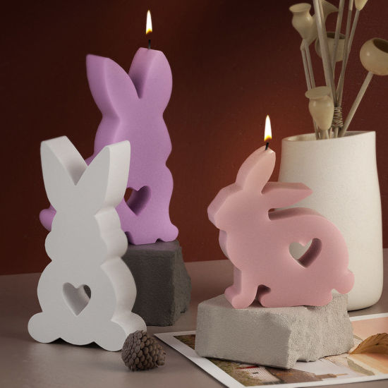 Picture of Silicone Easter Day Resin Mold For Candle Soap DIY Making Rabbit Animal Heart White