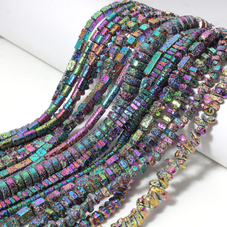 Hematite ( Natural ) Beads For DIY Jewelry Making Rainbow Color Plated Metallic
