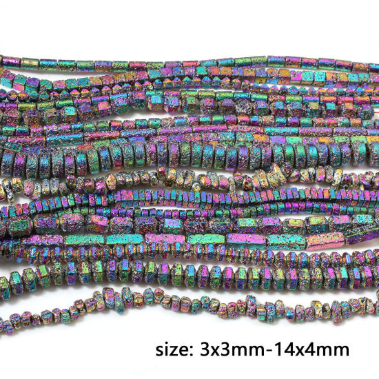 Bild von 1 Strang Hämatit ( Natur ) Perlen für die DIY-Schmuckherstellung Regenbogenfarbe Plattiert Metallisch Schimmernd