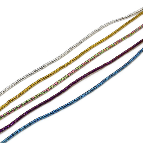 Bild von 1 Strang Hämatit ( Natur ) Perlen für die Herstellung von DIY-Charme-Schmuck Zylinder Bunt ca. 2mm x 2mm