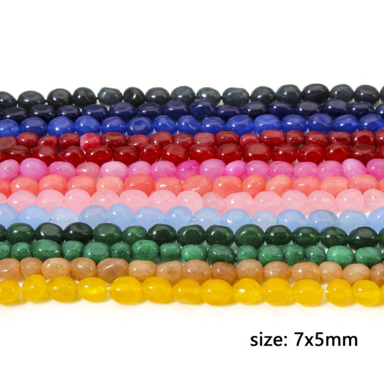 Picture of (Grade A) Jade ( Natural Dyed ) Beads For DIY Jewelry Making Oval Multicolor Faceted About 7mm x 5mm