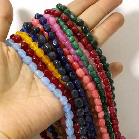 Picture of (Grade A) Jade ( Natural Dyed ) Beads For DIY Jewelry Making Oval Multicolor Faceted About 7mm x 5mm