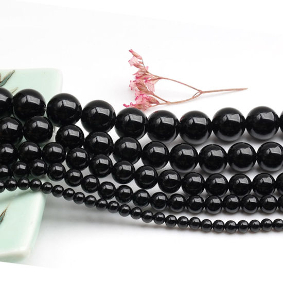Picture of (Grade 3A) Agate ( Natural ) Loose Beads For DIY Charm Jewelry Making Round Black