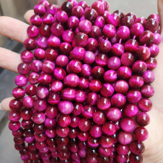 Image de 1 Enfilade Perles pour DIY Fabrication de Bijoux en Pierre Oeil de Tigre ( Naturel/Teint) Rond